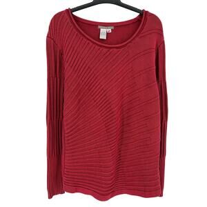 Isabella Bird Textured Knit Sweater Women's Size Large Red Roll Collar